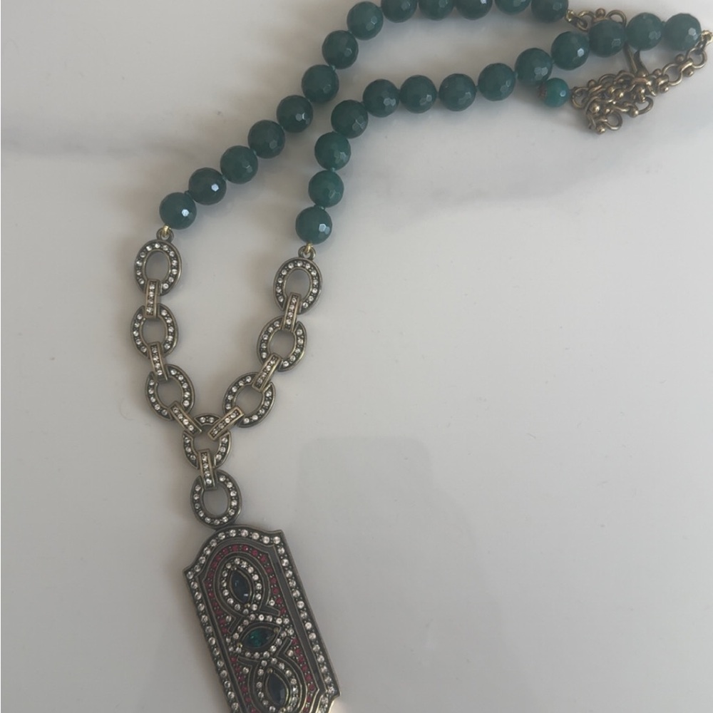 Heidi Daus "A Deco-dent Desire" Green Chalcedony Beaded Necklace